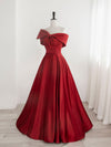 A-Line Satin Red Long Prom Dresses