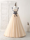 Unique Champagne Lace Tulle Long Prom Dress, Champagne Evening