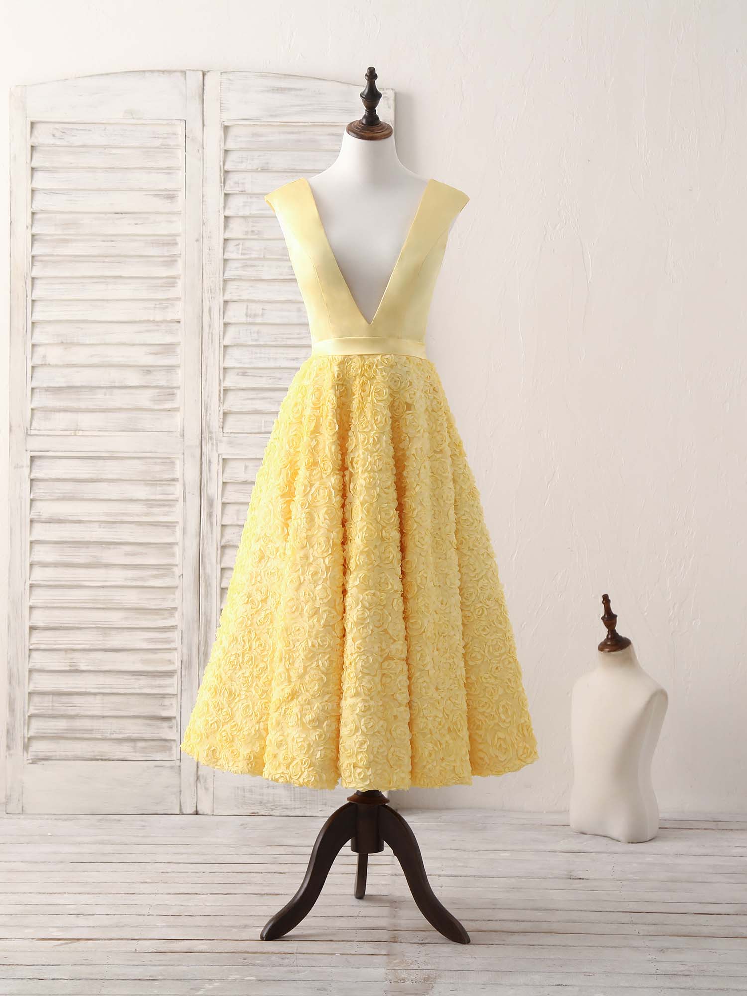 Yellow Gold Tea Dress Yellow Floral Wedding Dress Tea Length Tulle Prom Dresses Princess Evening Gowns Yellow Gold Tea Dress Yellow Floral Wedding Dress Tea Length Tulle Prom Dresses Princess Evening Gowns