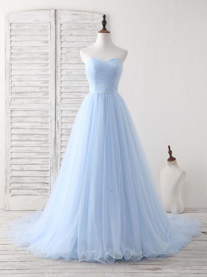 Simple Sweetheart Blue Tulle Long Prom Dress Blue Evening Dress