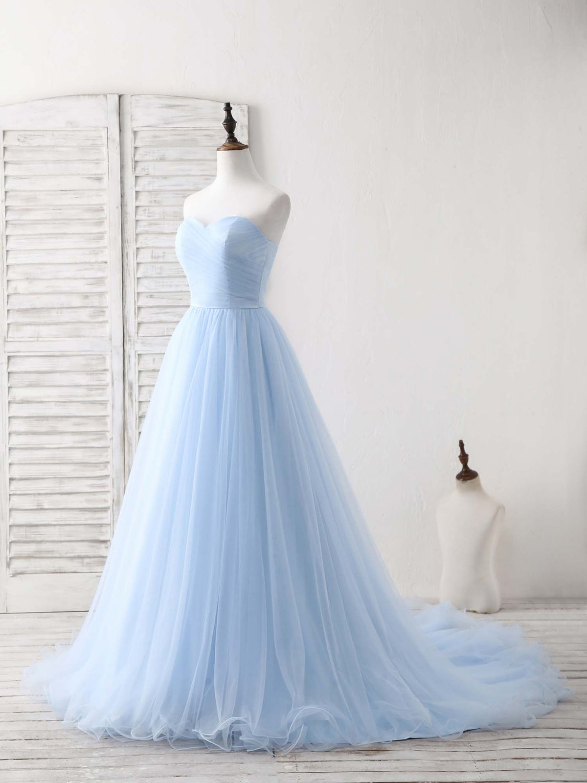 Simple Sweetheart Blue Tulle Long Prom Dress Blue Evening Dress