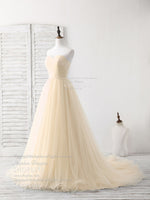 Simple Sweetheart Champagne Tulle Long Prom Dress Champagne Evening Dress