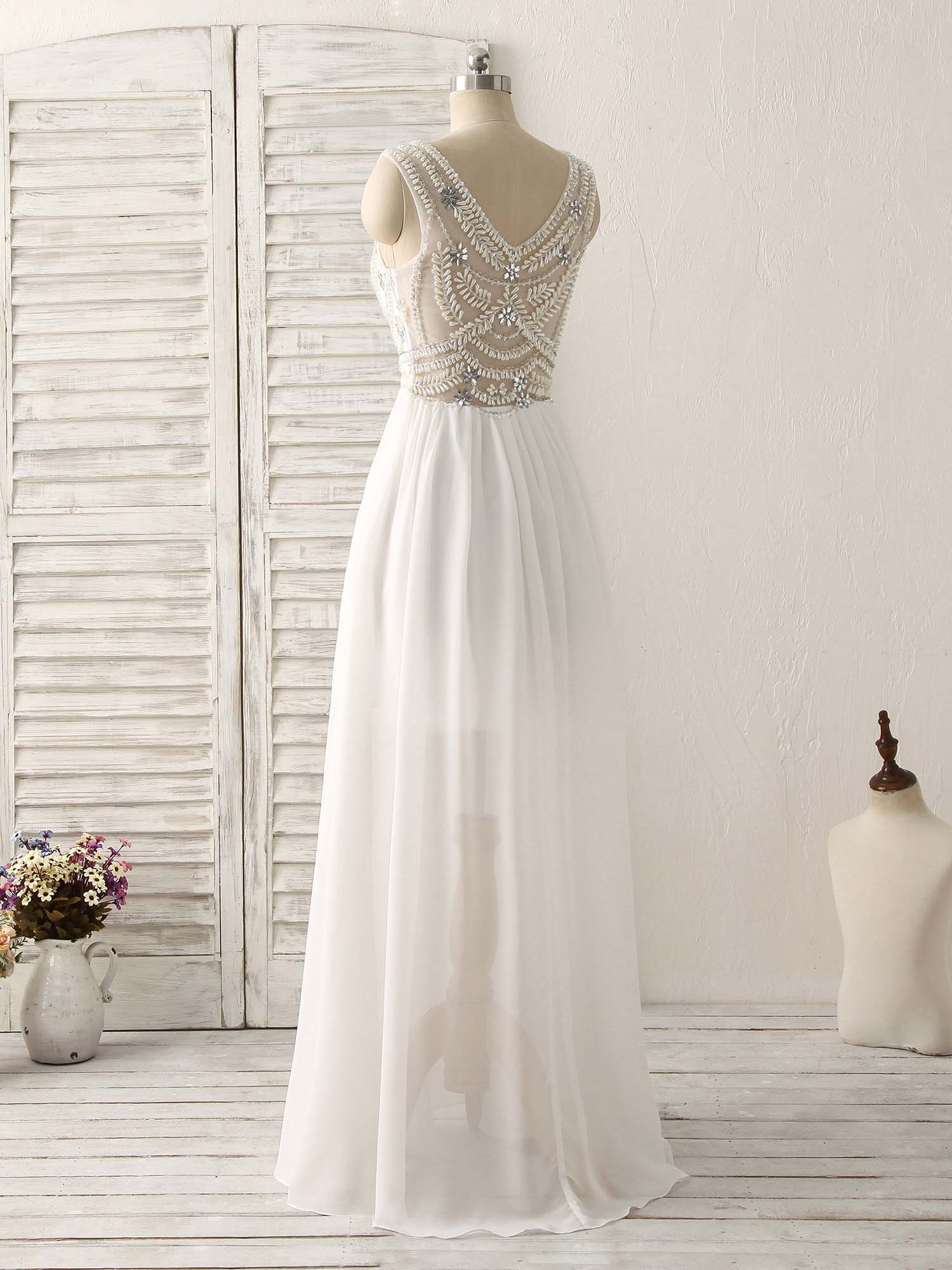 White V Neck Chiffon Long Prom Dresses, White Long Evening Dresses US 10 / Custom Color White V Neck Chiffon Long Prom Dresses, White Long Evening Dresses US 10 / Custom Color