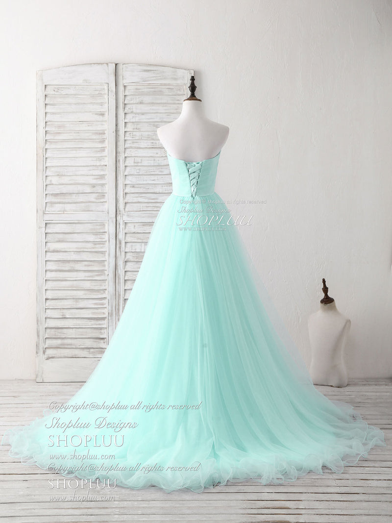 Simple Sweetheart Light Green Tulle Long Prom Dress, Green Evening Dress