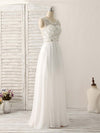 White V Neck Chiffon Long Prom Dresses, White Long Evening Dresses
