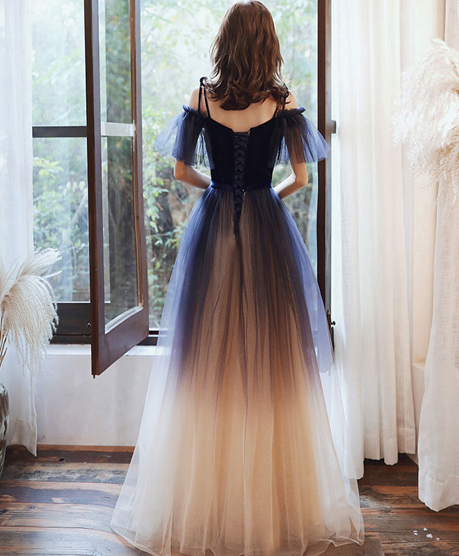 Blue Sweetheart Tulle Off Shoulder Long Prom Dress Blue Evening Dress