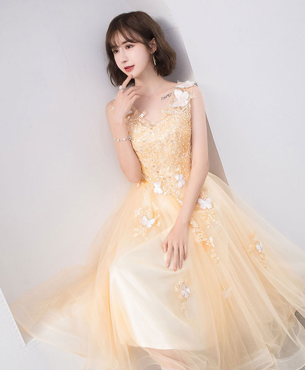 Champagne Lace Tulle Short Prom Dress, Champagne Lace Homecoming Dress US 2 / Champagne