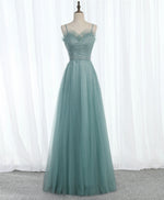 Green Sweetheart Neck Tulle Sequin Long Prom Dress, Tulle Graduation Dress