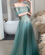 Green Tulle Lace Long Prom Dress Green Tulle Formal Dress
