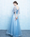Blue Tulle Lace Long Prom Dress, Blue Tulle Evening Dress