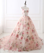 Pink Round Neck Tulle Lace Long Prom Dress Pink Long Evening Gown
