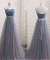 Simple Gray Blue Tulle Prom Dress, Gray Blue Bridesmaid Dress
