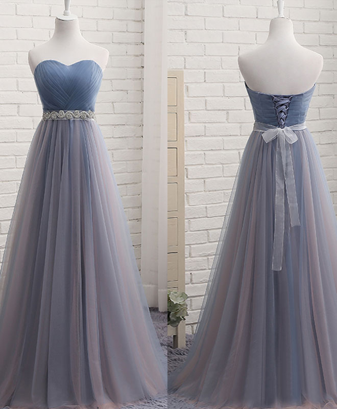Simple Gray Blue Tulle Prom Dress, Gray Blue Bridesmaid Dress – shopluu