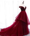Burgundy Sweetheart Off Shoulder Tulle Long Prom Dress Tulle Formal Dress