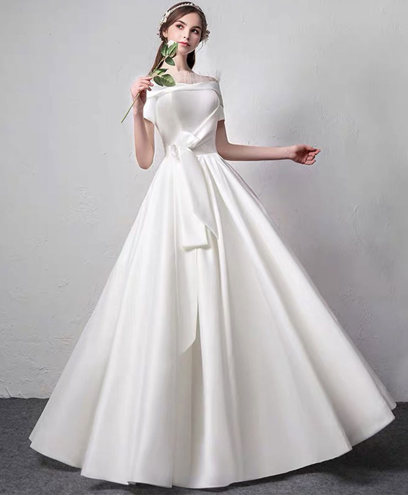 White Satin Long Prom Dress White Long Evening Dress