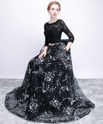 Black Lace Long Prom Dress, Long Sleeve Evening Party Dress
