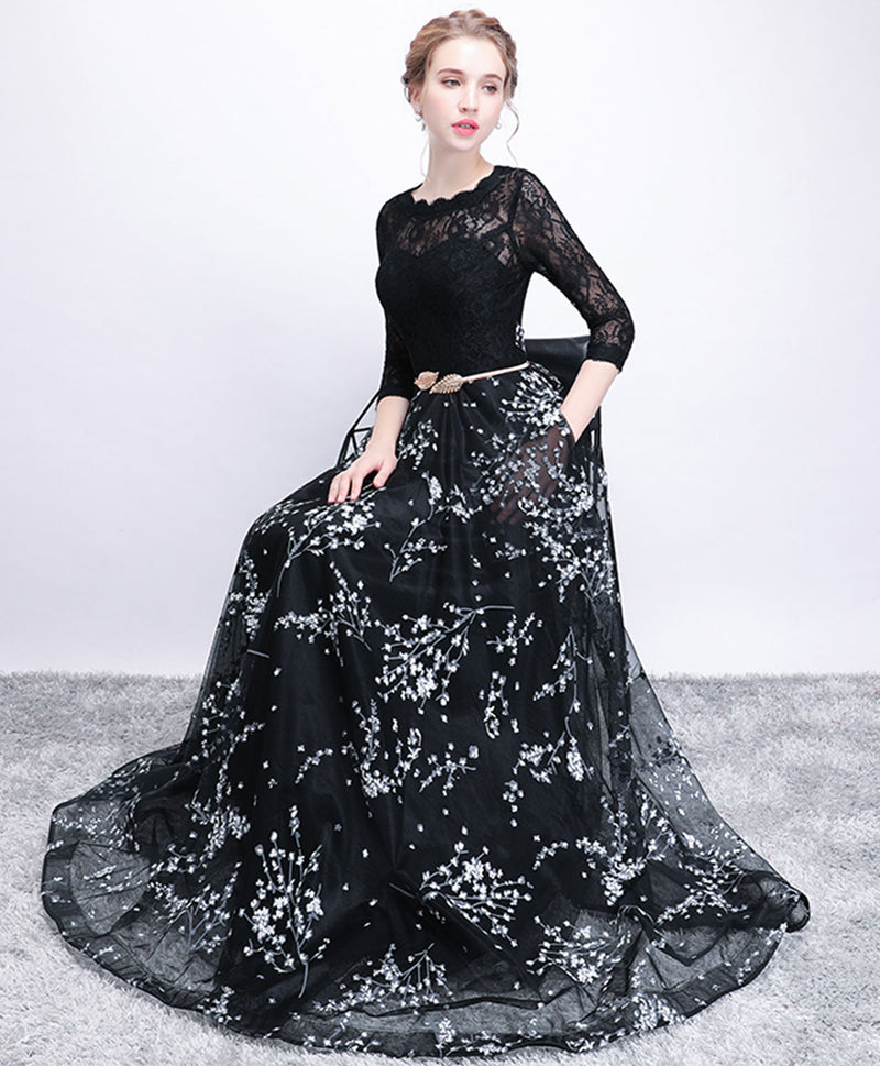 Black Off Shoulder Long Sleeves High Low Lace Evening Gown | LizProm
