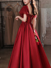 Simple Burgundy Satin Long Prom Dress, Burgundy Bridesmaid Dress