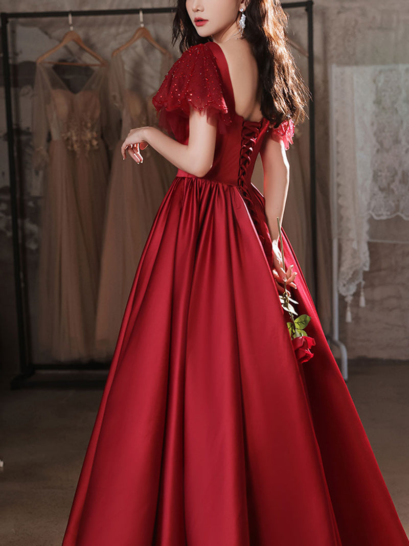 Simple Burgundy Satin Long Prom Dress, Burgundy Bridesmaid Dress US 6 / Custom Color Simple Burgundy Satin Long Prom Dress, Burgundy Bridesmaid Dress US 6 / Custom Color