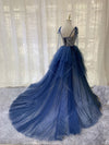 Blue Tulle Long Prom Dress, Blue Tulle Long Evening Dress