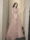 Pink Tulle Lace Long Prom Dress, Pink Tulle Formal Dress