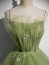Aline Tulle Green Long Prom Dresses, Green Formal Graduation Dress with Beading
