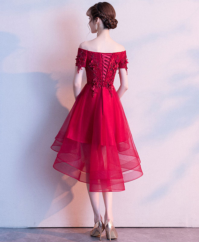 Burgundy Tulle Off Shoulder Short Prom Dress Burgundy Tulle Homecoming Dress