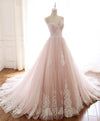 Pink Sweetheart Lace Tulle Long Prom Dress Lace Pink Evening Dress
