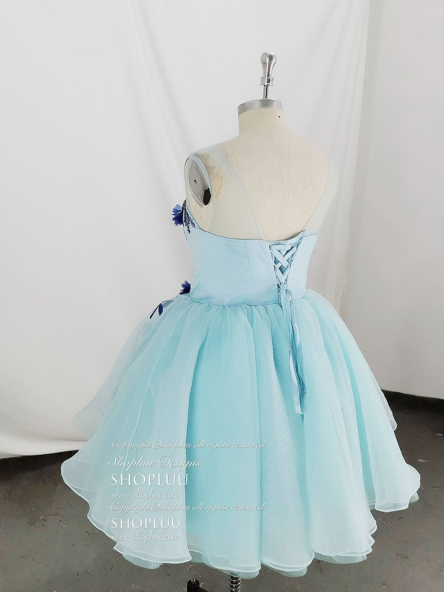 Cute Round Neck Tulle Lace Short Prom Dress, Blue Homecoming Dress – shopluu