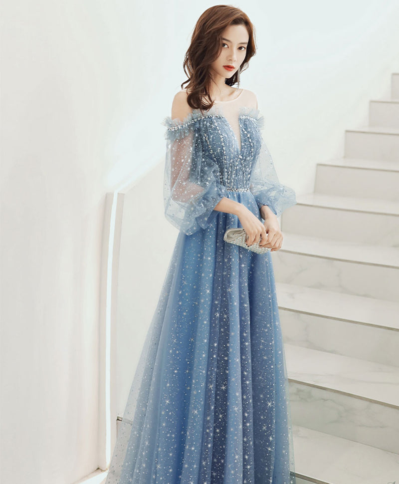 laylatailorshop02 LTP0596,Blue Tulle Long Prom Dress Blue Tulle Evening Dress Sparkle Prom Dresses 20 W / As Picture