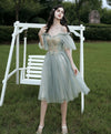 A-Line Green Short Prom Dress, Green Lace Tulle Homecoming Dress