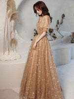 Champagne Sweetheart Tulle Lace Long Prom Dress Lace Evening Dress