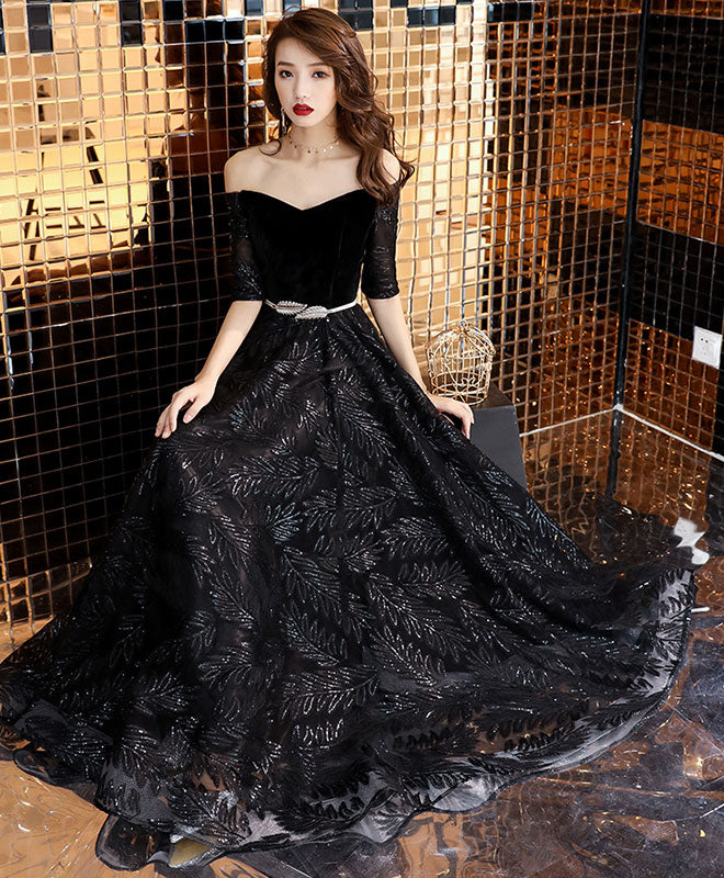 Unique Black Lace Long Prom Dress, Black Lace Evening Dress – shopluu