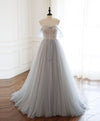 Gray Sweetheart Tulle Beads Long Prom Dress Gray Tulle Formal Dress