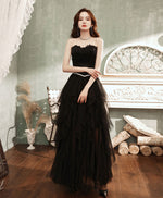 Black Aline Tulle Long Prom Dress, Black Formal Evening Dress with Feather