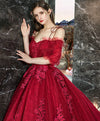 Burgundy Sweetheart Tulle Lace Long Evening Dress, Formal Dress