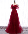 Burgundy Sweetheart Tulle Lace Long Prom Dress Burgundy Formal Dress