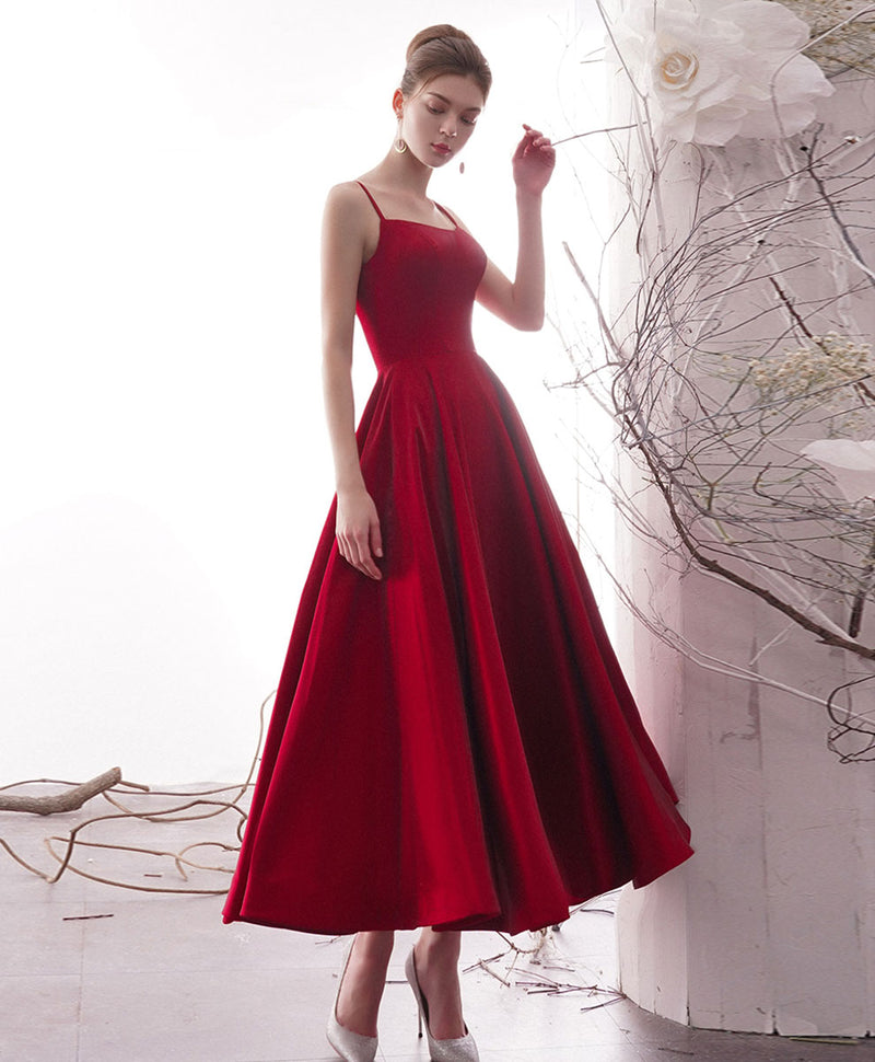 Simple Red Satin Tea Length Prom Dress, Red Homecoming Dresses US 6 / Red (As picture) Simple Red Satin Tea Length Prom Dress, Red Homecoming Dresses US 6 / Red (As picture)