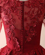 Burgundy Lace Satin Long Prom Dress, Burgundy Lace Evening Dress