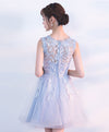 Gray Tulle Lace Short Prom Dress, Gray Homecoming Dress