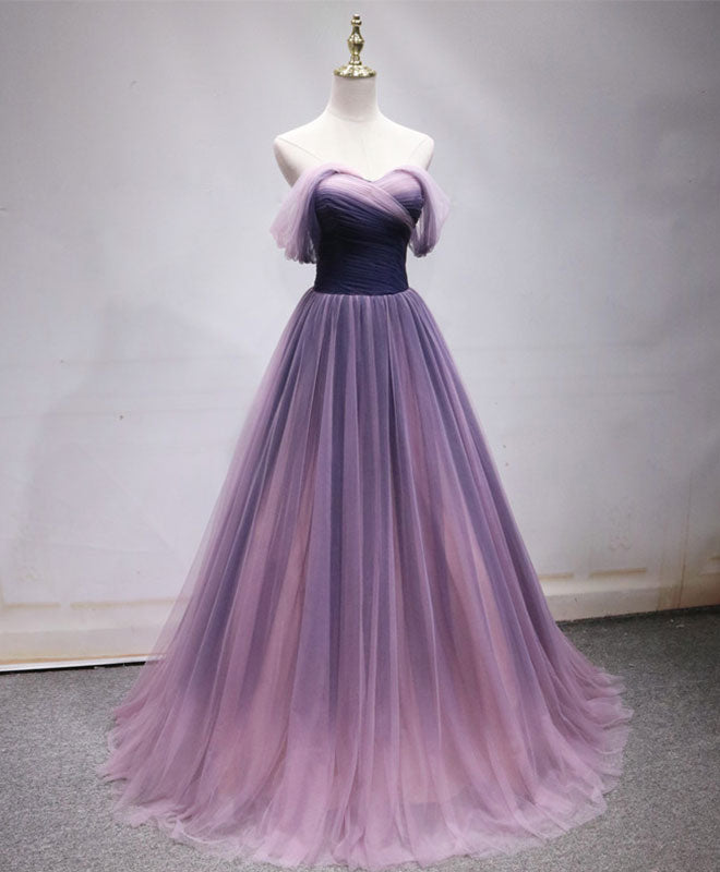 Simple Sweetheart Tulle Purple Long Prom Dress, Bridesmaid Dress US 8