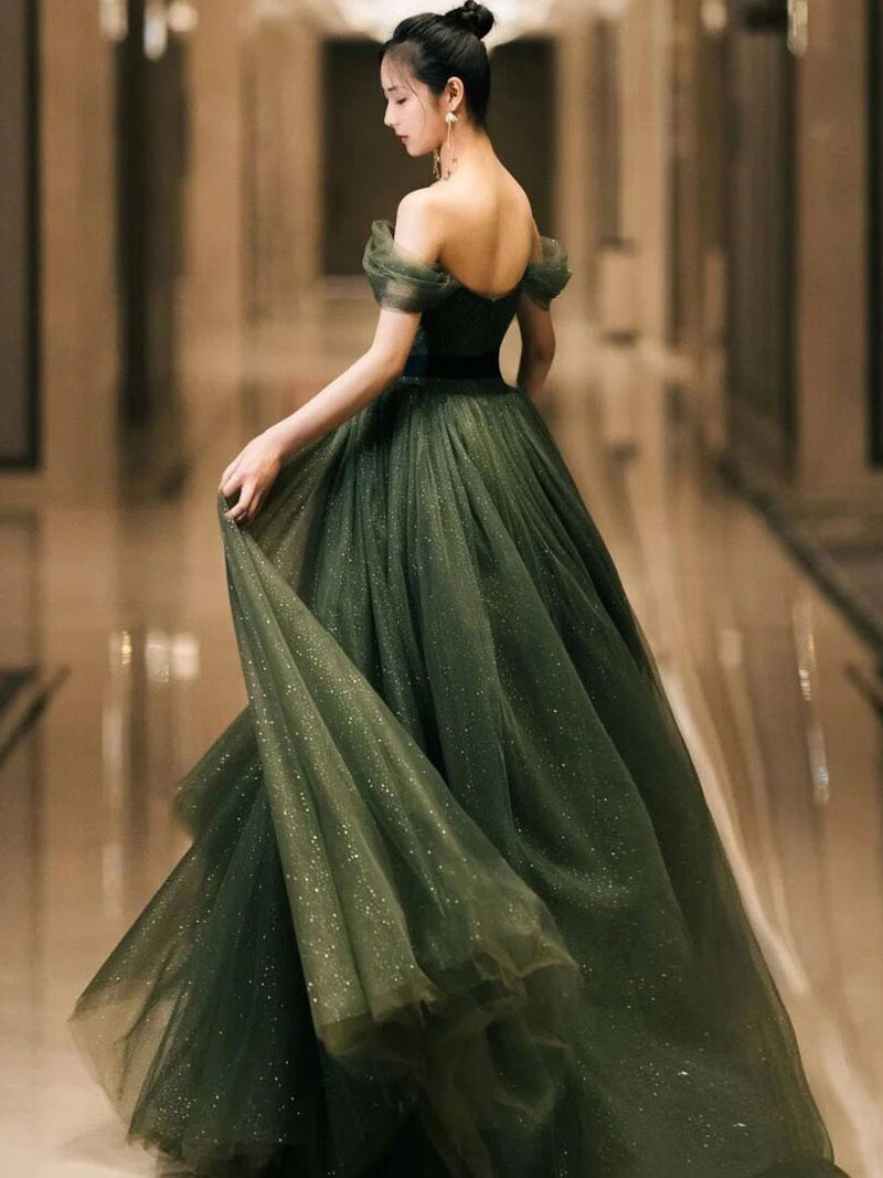 Simple Green Sweetheart Tulle Long Prom Dress, Green Formal Dresses – shopluu