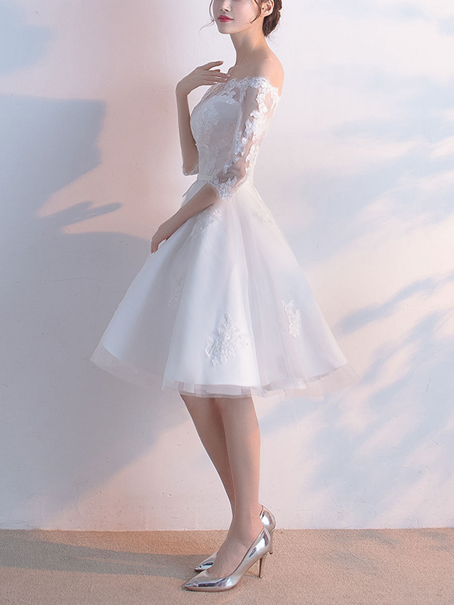 White Tulle Lace Short Prom Dress White Lace Homecoming Dress