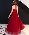 Burgundy Tulle Lace Long Prom Dress, Burgundy Tulle Evening Dress