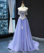 Purple Tulle Lace Long Prom Dress Purple Lace Formal Dress