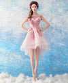 Pink Tulle Lace Short Prom Dress, Pink Tulle Homecoming Dress