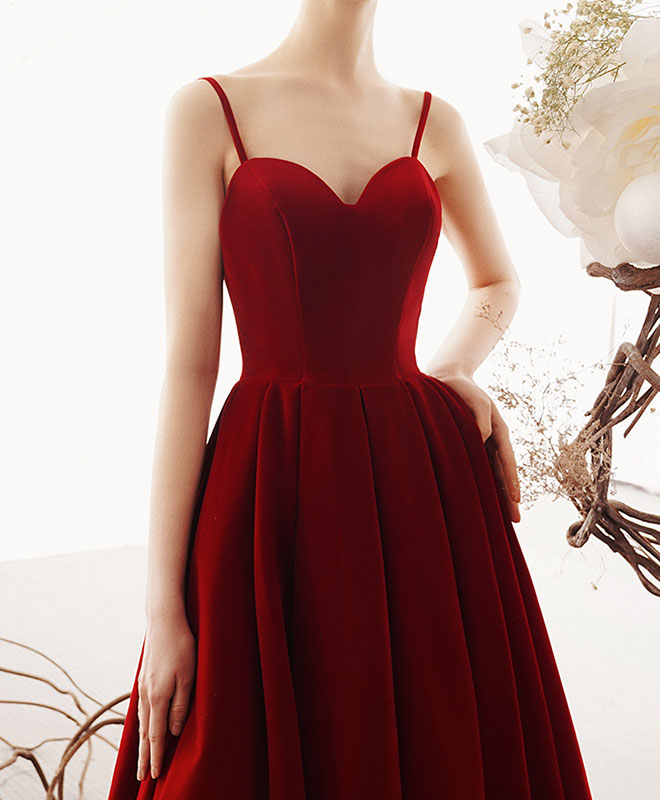 Simple sweetheart satin burgundy prom dress, burgundy evening dress