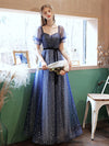 A-line Tulle Starry Blue Long Prom Dress, Blue Formal Graduation Dresses