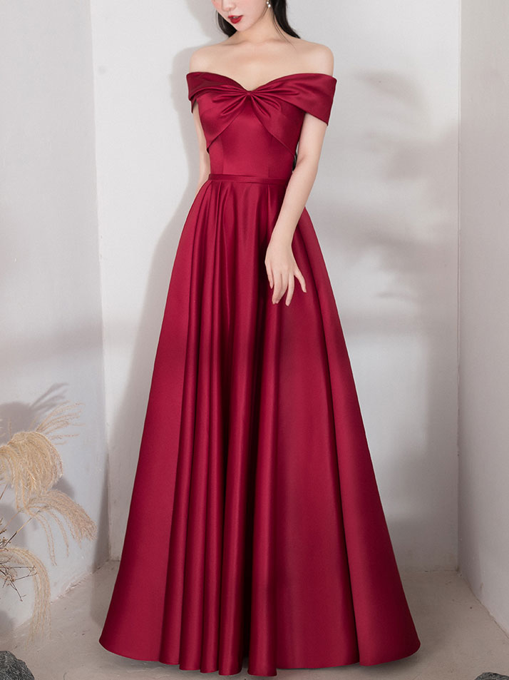 Simple A-line Dark Red Satin Long Prom Dress Red Bridesmaid Dress US 12 / Red (As Picture) Simple A-line Dark Red Satin Long Prom Dress Red Bridesmaid Dress US 12 / Red (As Picture)