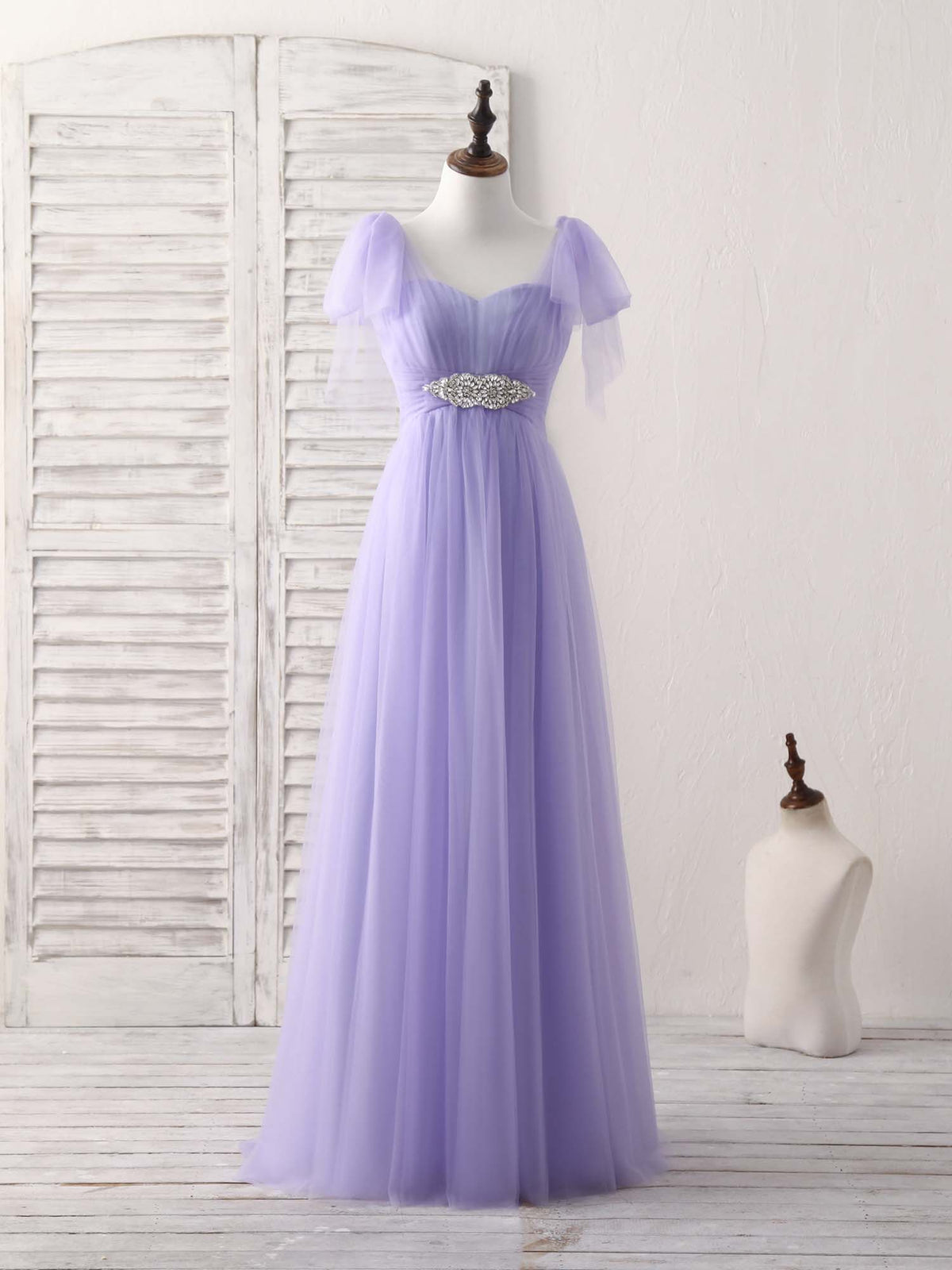 Purple Sweetheart Neck Tulle Long Prom Dress Purple Bridesmaid Dress
